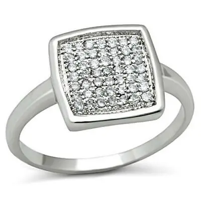 Ladies Cz Ring Square Flat Sparkling Silver Rhodium Pave Sale Clear New W120 • £18.99