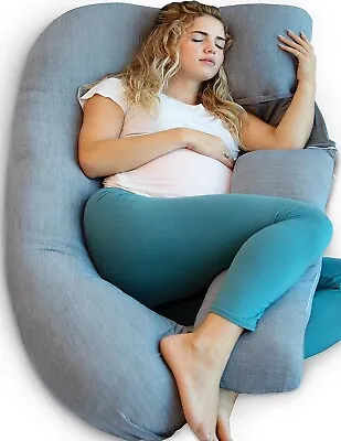 U-Shape Full Body Pregnancy Pillow With Cooling Grey Cover - Z32 • $26.99