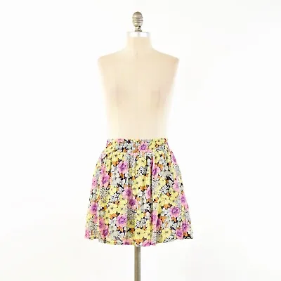 Leifnotes Skirt 0 Colorful Floral Gauzy Elastic-Waist Mini Skater Circle Skirt • $19.99