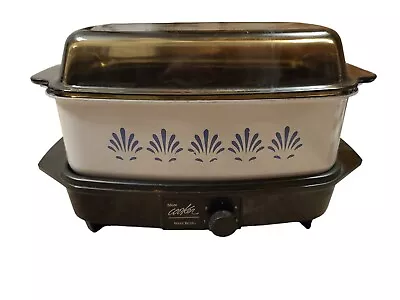 Vintage West Bend 4 Qt Slo Slow Cooker Crock Pot Griddle Glass Lid Blue Flowers • $32.99