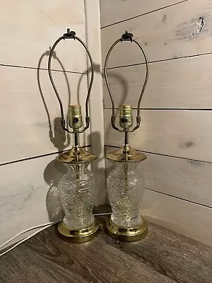 Pair Of 2 Vintage LEVITON Lead Crystal Glass Table Lamps Gold Base Art Deco 20” • $99.99