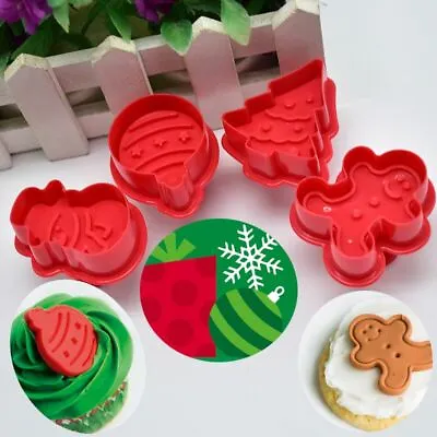 £5.99 • Buy Christmas Cookie Cutter Stamp Biscuit Mould Fondant Snowman Tree Bauble 4pcs