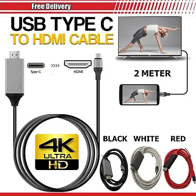 2M USB Type C To HDMI Cable 4K HDTV Output For Samsung Galaxy TAB S9 S9+ Ultra • £8.45