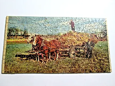 Antique 289 Piece Wooden Jigsaw Puzzle Horse Wagon Farm Scene Haying 15x8 • $49.99