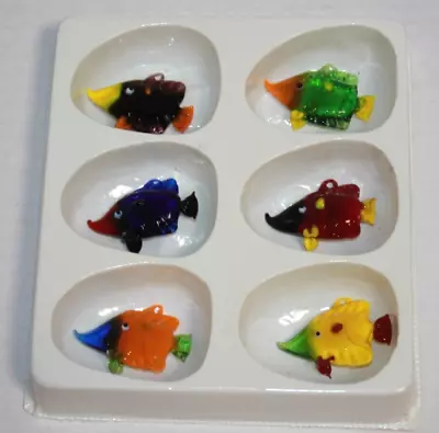 Vintage Lot 6 Mini Blown Glass Multi-color Angel Fish Christmas Ornaments • $14.99