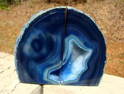 Agate Geode Blue Bookends-Exc Color Blend/Patterns-Druzy Centers-4 Lbs 4 Ounces • $57.99