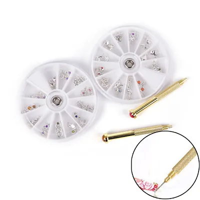 Nail Art Charm Piercing Hand Drill Hole Pierce Tool + 24 Pendants Dangle Dec YK • £6.38