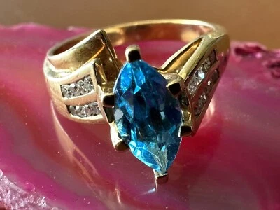 $2.25 • Buy 14k London Blue Topaz & Diamond Ring