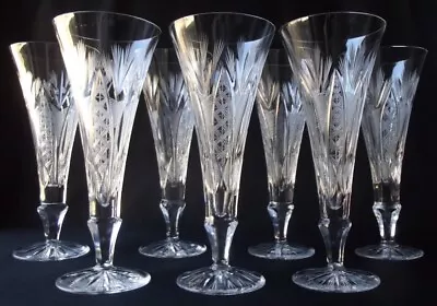 7 Rare & Exceptionally Elegant Vintage Cut & Etched Crystal Champagne Flutes • $97.95