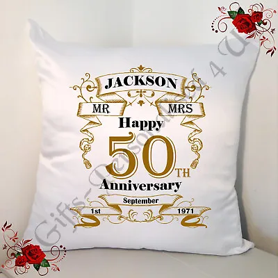 Personalised 18  Cushion 50th Golden Anniversary  Mr & Mrs Mr & Mr Mrs & Mrs D.3 • £18.99