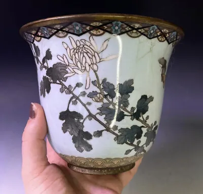 Antique 19th C Japanese Meiji Era Silver Wire & Wireless Cloisonne Vase Planter • $255