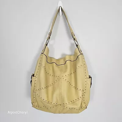 B. Makowsky Mustard Yellow 100% Genuine Leather Hobo Shoulder Handbag Purse • $22.99