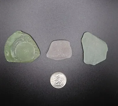 Lot Of 3 Large Unique Hudson River Tumbled Beach Glass - One Says  New York  • $6.50