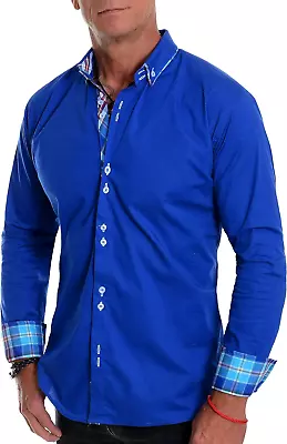 Mens Long Sleeve Smart Shirt With Classic Button Down Collar Slim Fit Italian De • £33.10