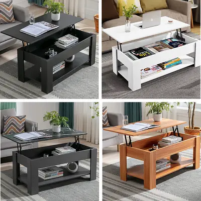 Adjustable Wooden Coffee Table With Storage Lift Top Up Drawer Shelf Living Room • £54.89