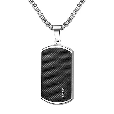 Men's Army Stainless Steel Cubic Zirconia Dog Tag Pendant Personalized Necklace • $11.99