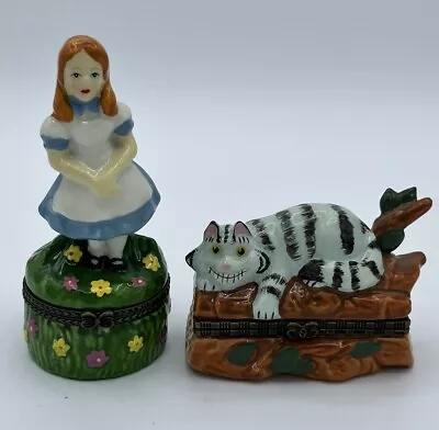 Vintage Alice In Wonderland Porcelain Trinket Boxes Alice And The Cheshire Cat • $40