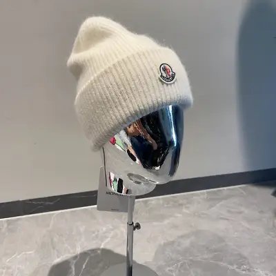 Hot W/ TAGS Moncler For Beanie Knit Cap Ribbed Thick Hat Small Logo White • $7.50