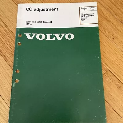 1981- Volvo CO Adjustment B21F B28F Factory Shop Service Repair Manual • $9.95