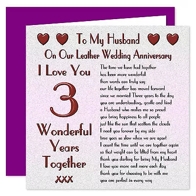 My Husband 1st - 70th Years - On Our Wedding Anniversary Card - I Love You Verse • £4.75