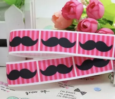 3 Yards 7/8  Mustache Grosgrain RibbonPink / Black Mustache Ribbon • $2.85