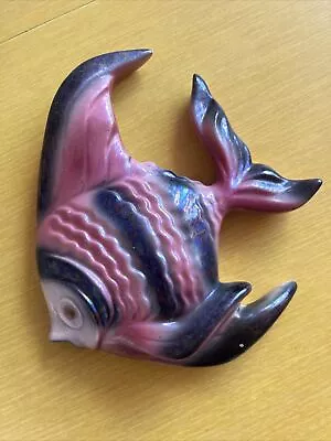 Vintage Ceramic Wall Angel Fish Pink Black Ceramic 6” Tall 5” Wide • $25