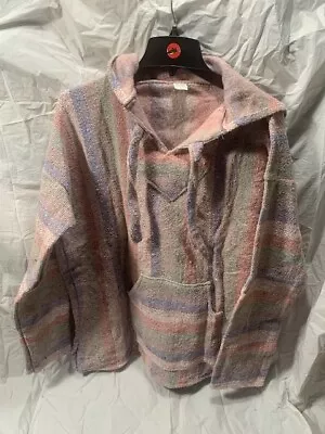 Artesanias Mexican Hoodie Poncho Mens Large Multicolor Striped Baja • $24.74