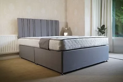 Divan Bed In Grey With Headboard Mattress And Storage. (5 Types/Shades) Luxury • £284.99