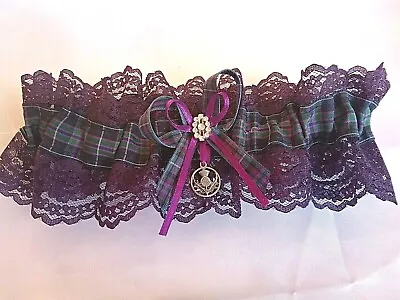 Scottish Tartan Pride Of Scotland Thistle & Diamante Purple Lace Wedding Garter • £12.99