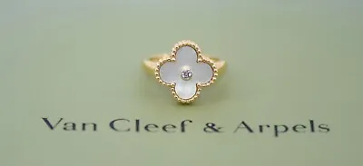 Van Cleef & Arpels Vintage Alhambra Diamond 18K Yellow Gold Ring Size 53 • $3200