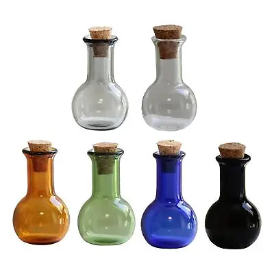 6x Mini Glass Color Bottles With Cork Stopper Mini Storage Bottle For Party • £6.41