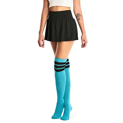 Skatersocks 35 Inch Thigh High Striped Tube Socks IN Retro Style Aqua/Black • $28.11