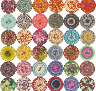 Bag Of 100 Buttons ~ Multicolored ~ Various Sizes ~ Decorative Wooden Buttons • $16