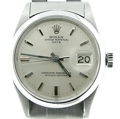 Mens Rolex Date Stainless Steel Watch Oyster Rivet Band Silver Dial Vintage 1500 • $3475.98