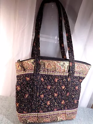 Vera Bradley Large TOTE Shoulder Bag BLACK WALNUT Travel Carry-On Work 1999 • $24.50