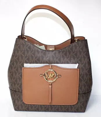 Michael Kors Amy Large Hobo Bag - Leather & PVC Monogram Brown - NEW Retail $358 • $149.99