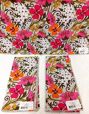 3 Vera Bradley TEA GARDEN Cloth Napkins 20  X 20  PINK Orange YELLOW Flowers • $14.99