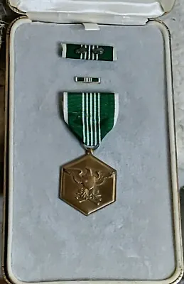 EAGLE & ARROW MILITARY Merit Medal White Green Ribbon Pin Bar Case Award Folder • $19.99