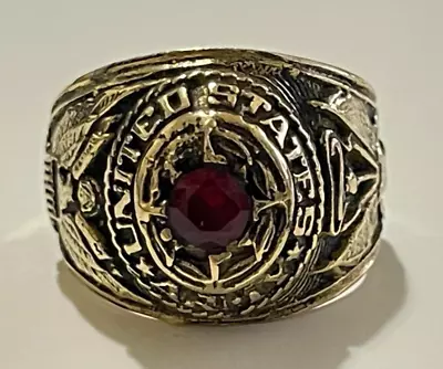 Vintage Ring UNITED STATES ARMY RED Small Stone Vietnam War Era • $30.99