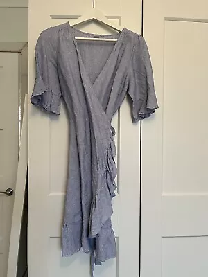 Gap Linen Cotton Wrap Dress White Blue Stripes Size Small  • £6.99