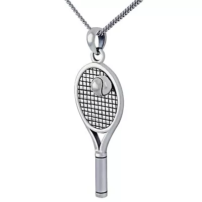 $74.99 • Buy New 0.925 Sterling Silver 3D Large Tennis Racket & Ball Charm Pendant Necklace
