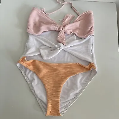 Urban Outfitters Minkpink Ladies Cut Out Bow Ribbed Swimsuit Size Medium • £10