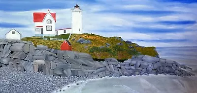 Cape Nubble Lighthouse Large 4' Wide Oil Painting  • $1050