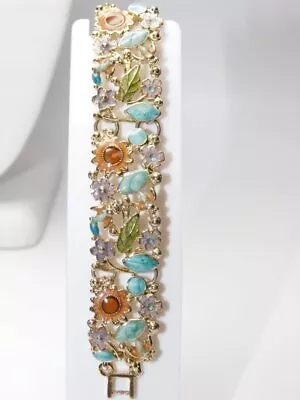 A528-vintage Bracelet~lovely Floral Garden!~7.5 ~enameled On Metal • $10