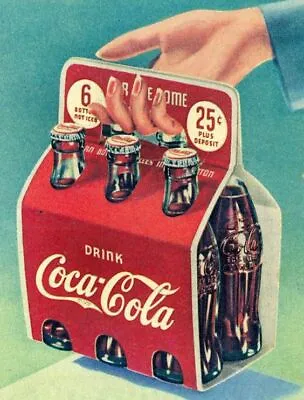 Vintage Coca Cola Six-Pack 1950's Ad 8x10 Cotton Fabric Block - Bella Stitchery • $14.80