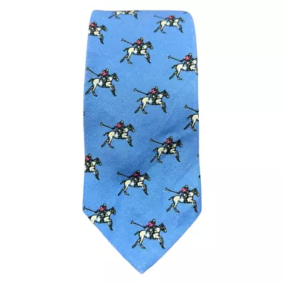 Polo Ralph Lauren Blue Linen Polo Player Tie Hand Made In Italy • $36