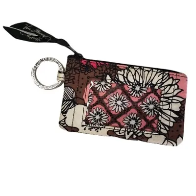 Vera Bradley Mocha Rouge ID Case Coin Purse Keychain Pink Brown Ivory • $7.96