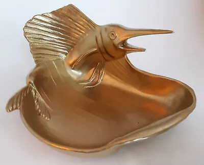 VINTAGE McCLELLAND BARCLAY SWORD FISH BRONZE METAL SCULPTURE TRAY / ASHTRAY • $255