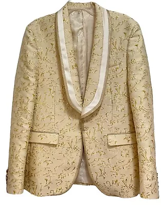 Biarelli Beige & Gold Men's Metallic Blazer Tuxedo Wedding Event Size L-LNC • $49