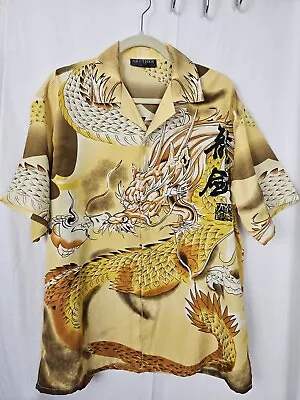 Vintage Festival Dragon Shirt Print Size L Button Up Yellow Mix Chinese Brother • £15